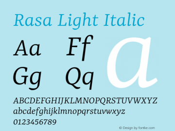 Rasa Light Italic Version 2.000图片样张