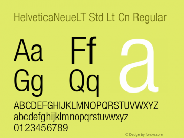 HelveticaNeueLT Std Lt Cn Regular OTF 1.029;PS 001.000;Core 1.0.33;makeotf.lib1.4.1585 Font Sample