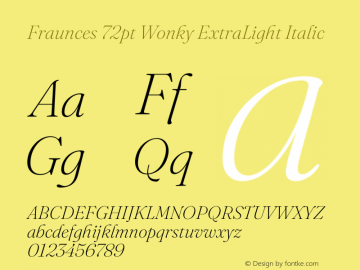 Fraunces 72pt Wonky ExtraLight Italic Version 1.000;[b76b70a41]图片样张