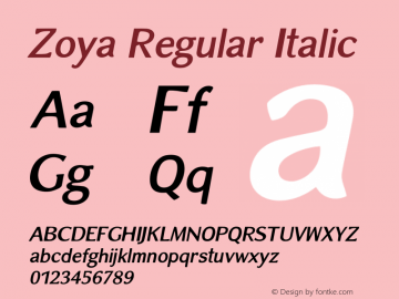 Zoya Regular Italic Version 1.013;Fontself Maker 3.5.4图片样张