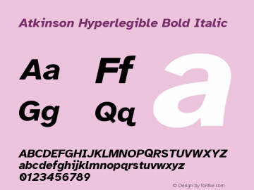 Atkinson Hyperlegible Bold Italic Version 1.006; ttfautohint (v1.8.3)图片样张