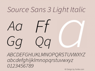 Source Sans 3 Light Italic Version 3.046;hotconv 1.0.118;makeotfexe 2.5.65603图片样张