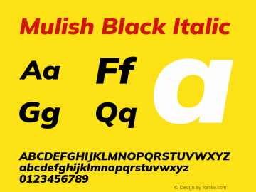 Mulish Black Italic Version 3.602; ttfautohint (v1.8.3)图片样张