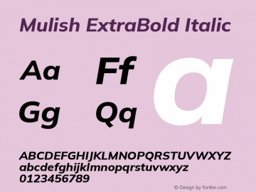 Mulish ExtraBold Italic Version 3.602; ttfautohint (v1.8.3)图片样张