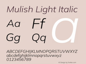 Mulish Light Italic Version 3.602; ttfautohint (v1.8.3)图片样张