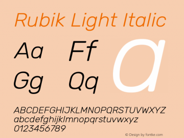 Rubik Light Italic Version 2.102; ttfautohint (v1.8.3)图片样张