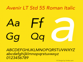 Avenir LT Std 55 Roman Italic OTF 1.029;PS 001.001;Core 1.0.33;makeotf.lib1.4.1585图片样张