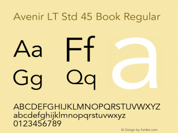 Avenir LT Std 45 Book Regular OTF 1.029;PS 001.001;Core 1.0.33;makeotf.lib1.4.1585图片样张