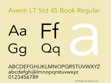 Avenir LT Std 45 Book Regular Version 2.035;PS 002.000;hotconv 1.0.51;makeotf.lib2.0.18671图片样张