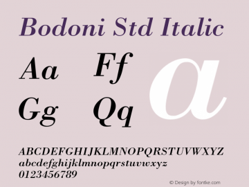 Bodoni Std Italic Version 2.020;PS 002.000;hotconv 1.0.50;makeotf.lib2.0.16970图片样张