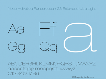 NeueHelveticaPaneuropean-23ExtendedUltraLight Version 2.000 Build 1000;com.myfonts.easy.linotype.neue-helvetica.paneuropean-23-ultra-light-extended-189171.wfkit2.version.54zv图片样张