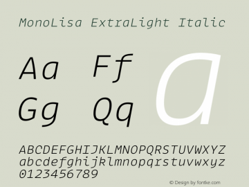 MonoLisa-ExtraLightItalic Version 1.604图片样张