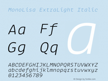 MonoLisa-ExtraLightItalic Version 1.800图片样张