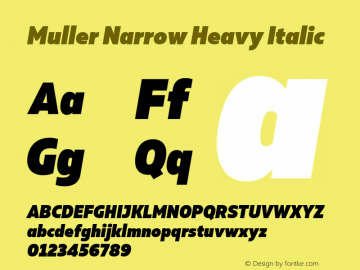 Muller Narrow Heavy Italic Version 1.000;PS 001.000;hotconv 1.0.88;makeotf.lib2.5.64775图片样张