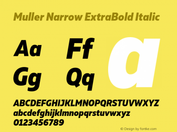 Muller Narrow ExtraBold Italic Version 1.000;PS 001.000;hotconv 1.0.88;makeotf.lib2.5.64775图片样张