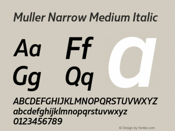 Muller Narrow Medium Italic Version 1.000;PS 001.000;hotconv 1.0.88;makeotf.lib2.5.64775图片样张