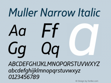 Muller Narrow Regular Italic Version 1.000;PS 001.000;hotconv 1.0.88;makeotf.lib2.5.64775图片样张