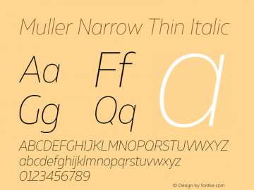 Muller Narrow Thin Italic Version 1.000;PS 001.000;hotconv 1.0.88;makeotf.lib2.5.64775图片样张