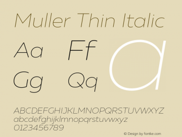 Muller Thin Italic Version 1.000;PS 001.000;hotconv 1.0.88;makeotf.lib2.5.64775图片样张