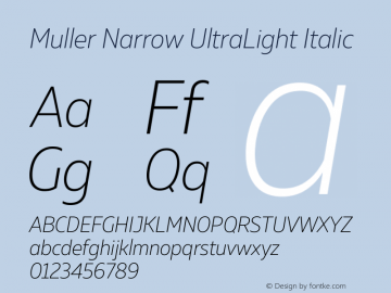 Muller Narrow UltraLight Italic Version 1.000图片样张