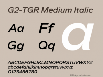 G2-TGR Medium Italic Version 1.000;hotconv 1.0.109;makeotfexe 2.5.65596图片样张