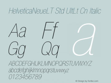 HelveticaNeueLT Std UltLt Cn Italic OTF 1.029;PS 001.001;Core 1.0.33;makeotf.lib1.4.1585 Font Sample