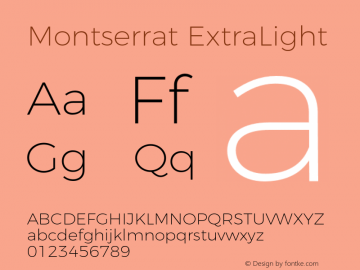 Montserrat-ExtraLight Version 3.100;PS 003.100;hotconv 1.0.88;makeotf.lib2.5.64775图片样张