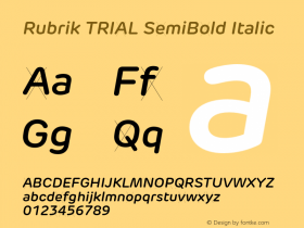 Rubrik TRIAL SemiBold Italic Version 2.000;hotconv 1.0.109;makeotfexe 2.5.65596图片样张