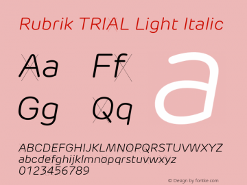 Rubrik TRIAL Light Italic Version 2.000图片样张