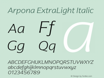 Arpona ExtraLight Italic Version 2.000;hotconv 1.0.109;makeotfexe 2.5.65596图片样张