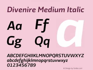 Divenire Medium Italic Version 5.008;PS 5.2;hotconv 1.0.86;makeotf.lib2.5.63406图片样张