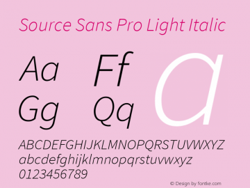 Source Sans Pro Light Italic Version 1.076;PS 2.000;hotconv 1.0.86;makeotf.lib2.5.63406图片样张