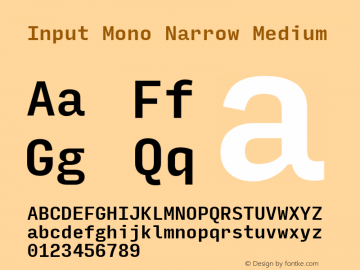 InputMonoNarrow Medium Version 0.000;PS 0.0;hotconv 1.0.72;makeotf.lib2.5.5900图片样张