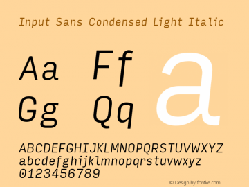 InputSansCondensed LightIta Version 0.000;PS 0.0;hotconv 1.0.72;makeotf.lib2.5.5900图片样张