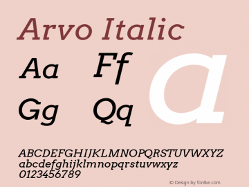 Arvo Italic Version 1.004 2010 beta release图片样张