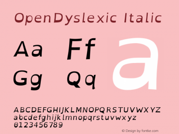 OpenDyslexic-Italic Version 2.001;PS 002.001;hotconv 1.0.70;makeotf.lib2.5.58329图片样张