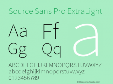 Source Sans Pro ExtraLight Regular Version 1.050;PS 1.000;hotconv 1.0.70;makeotf.lib2.5.5900图片样张