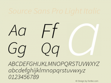 Source Sans Pro Light Italic Version 1.050;PS 1.000;hotconv 1.0.70;makeotf.lib2.5.5900图片样张