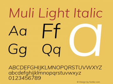 Muli Light Italic Version 2.000图片样张