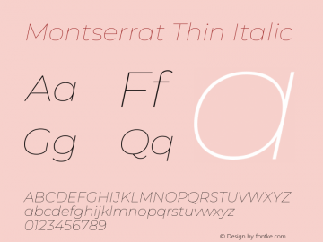 Montserrat Thin Italic Version 7.200图片样张