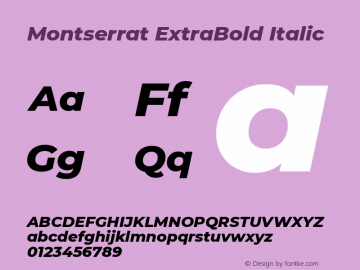 Montserrat ExtraBold Italic Version 7.200图片样张