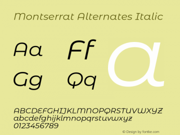 Montserrat Alternates Italic Version 7.200;PS 007.200;hotconv 1.0.88;makeotf.lib2.5.64775图片样张