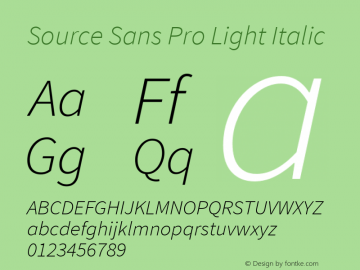 Source Sans Pro Light Italic Version 1.076;PS 2.000;hotconv 1.0.86;makeotf.lib2.5.63406图片样张