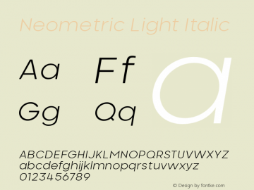 Neometric Alt Light Italic Version 1.000;PS 001.000;hotconv 1.0.88;makeotf.lib2.5.64775;YWFTv17图片样张