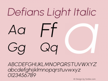 Defians Light Italic Version 1.252; ttfautohint (v1.8.3)图片样张