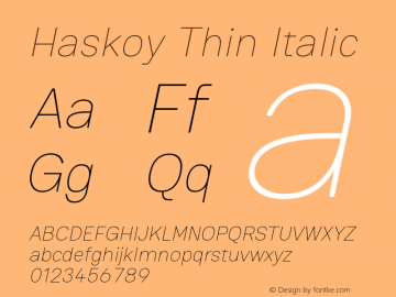 Haskoy Thin Italic Version 1.500; ttfautohint (v1.8.3)图片样张