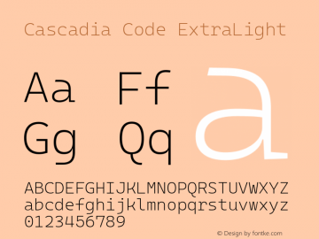 Cascadia Code ExtraLight Version 2106.017; ttfautohint (v1.8.3)图片样张