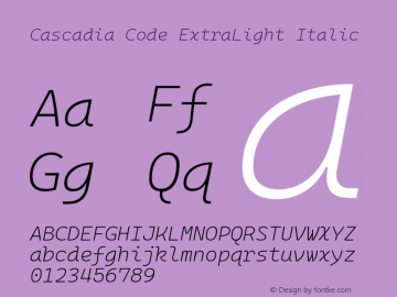 Cascadia Code ExtraLight Italic Version 2106.017; ttfautohint (v1.8.3)图片样张