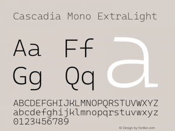 Cascadia Mono ExtraLight Version 2106.017; ttfautohint (v1.8.3)图片样张