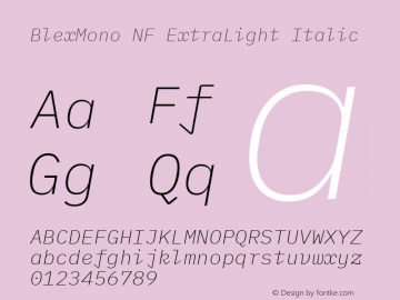 Blex Mono ExtraLight Italic Nerd Font Complete Mono Windows Compatible Version 2.000图片样张